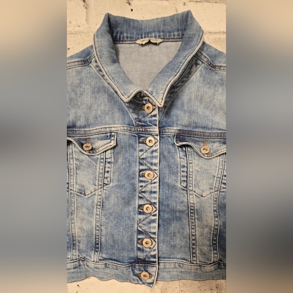 Mavi Rosie Cropped Denim Jacket Blue Button Front Size XL - Picture 11 of 16